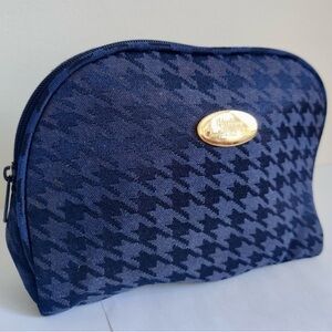 Dior Navy and Dark Navy Houndstooth Cosmetic Case with Gold Plaque